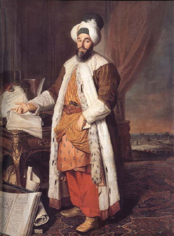 Aved, Jacques-Andre-Joseph Portrait of the Pasha Mehmed Said,Bey of Rovurelia,Ambassador of Sultan Mahmud i at Versailles Sweden oil painting art